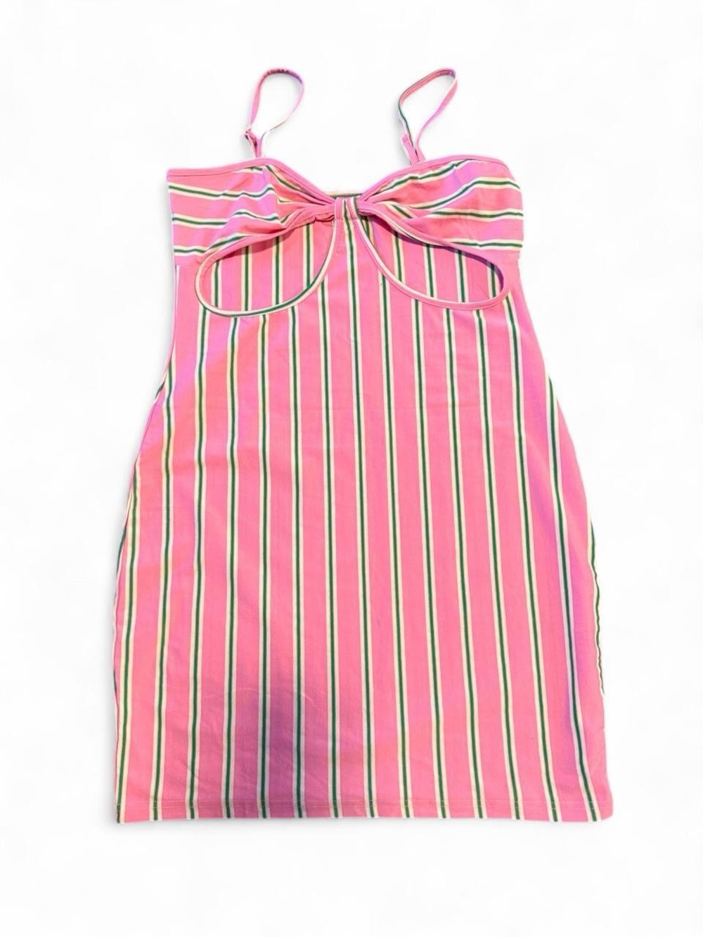 SHEIN Pink Striped Mini Dress with Tie Front